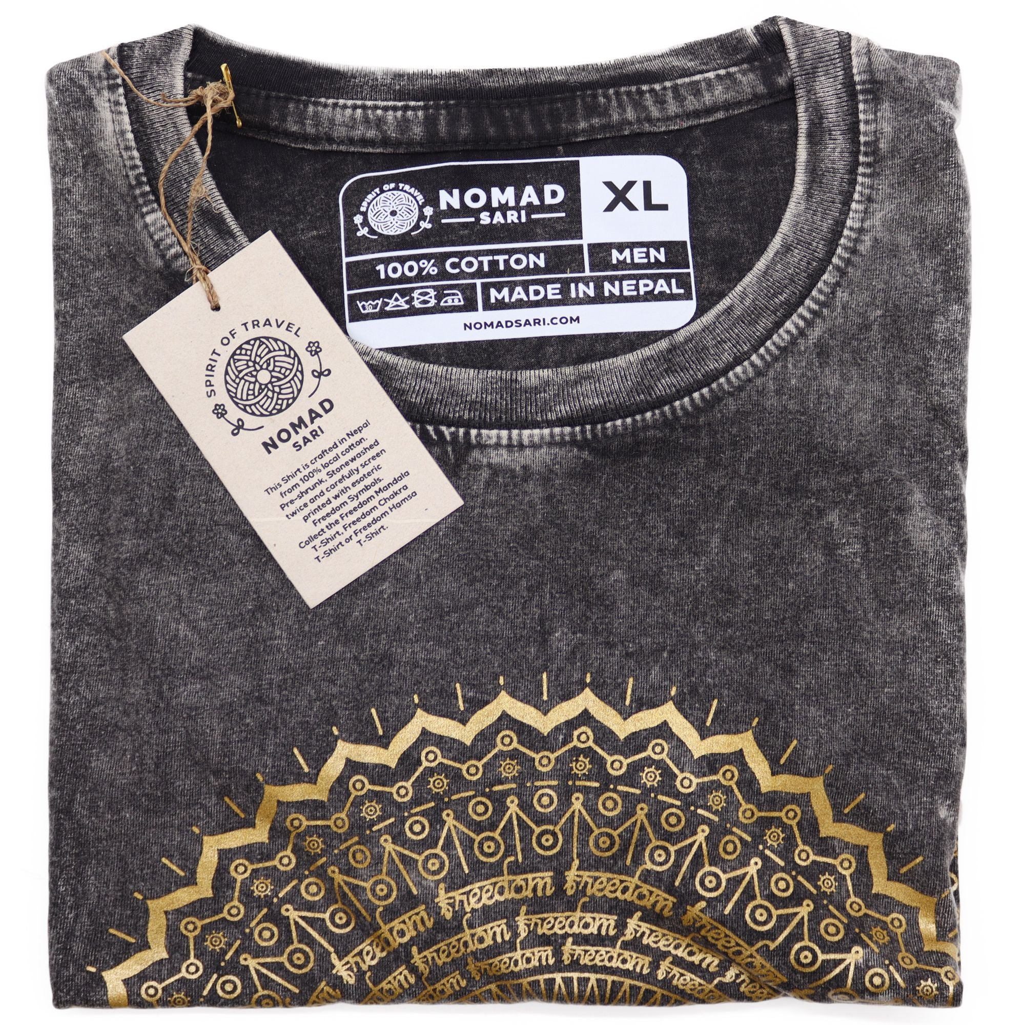 * T-Shirt en Coton Délavé Nomad Sari – Mandala – Gris Foncé – XL