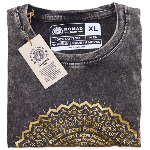 * T-Shirt en Coton Délavé Nomad Sari – Mandala – Gris Foncé – XL