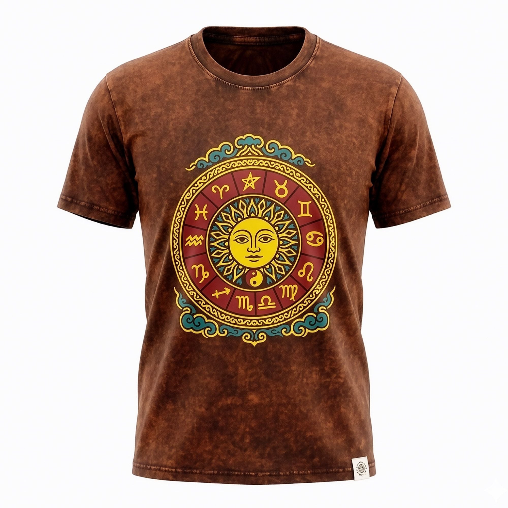 * T-Shirt en Coton Délavé Nomad Sari – Soleil & Zodiaque – Marron – L