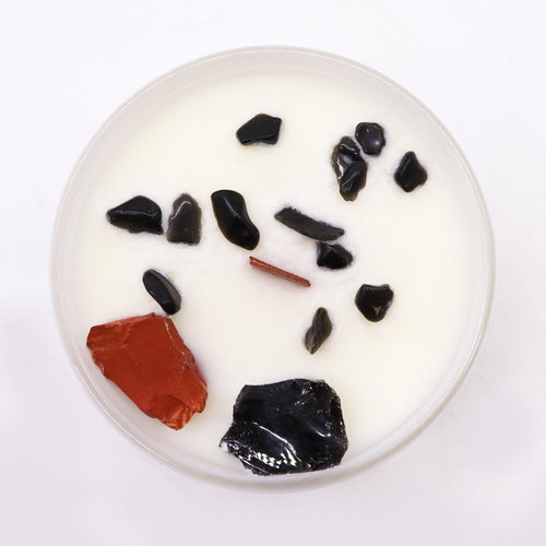 * Bougie Cristal Chakra Racine – Jaspe Rouge & Agate Noire