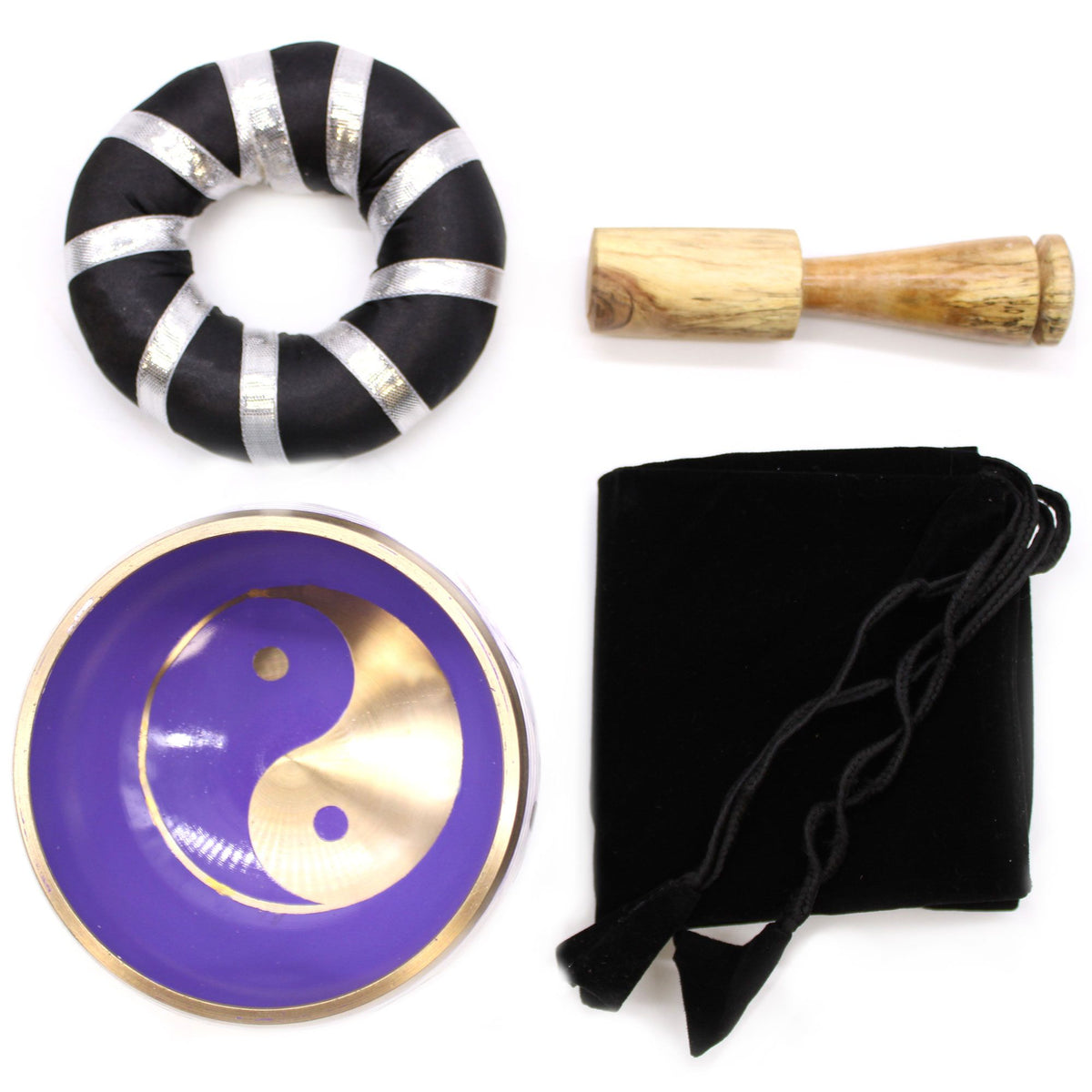 * Coffret de bol chantant Yin et Yang blanc et violet, 10,7 cm