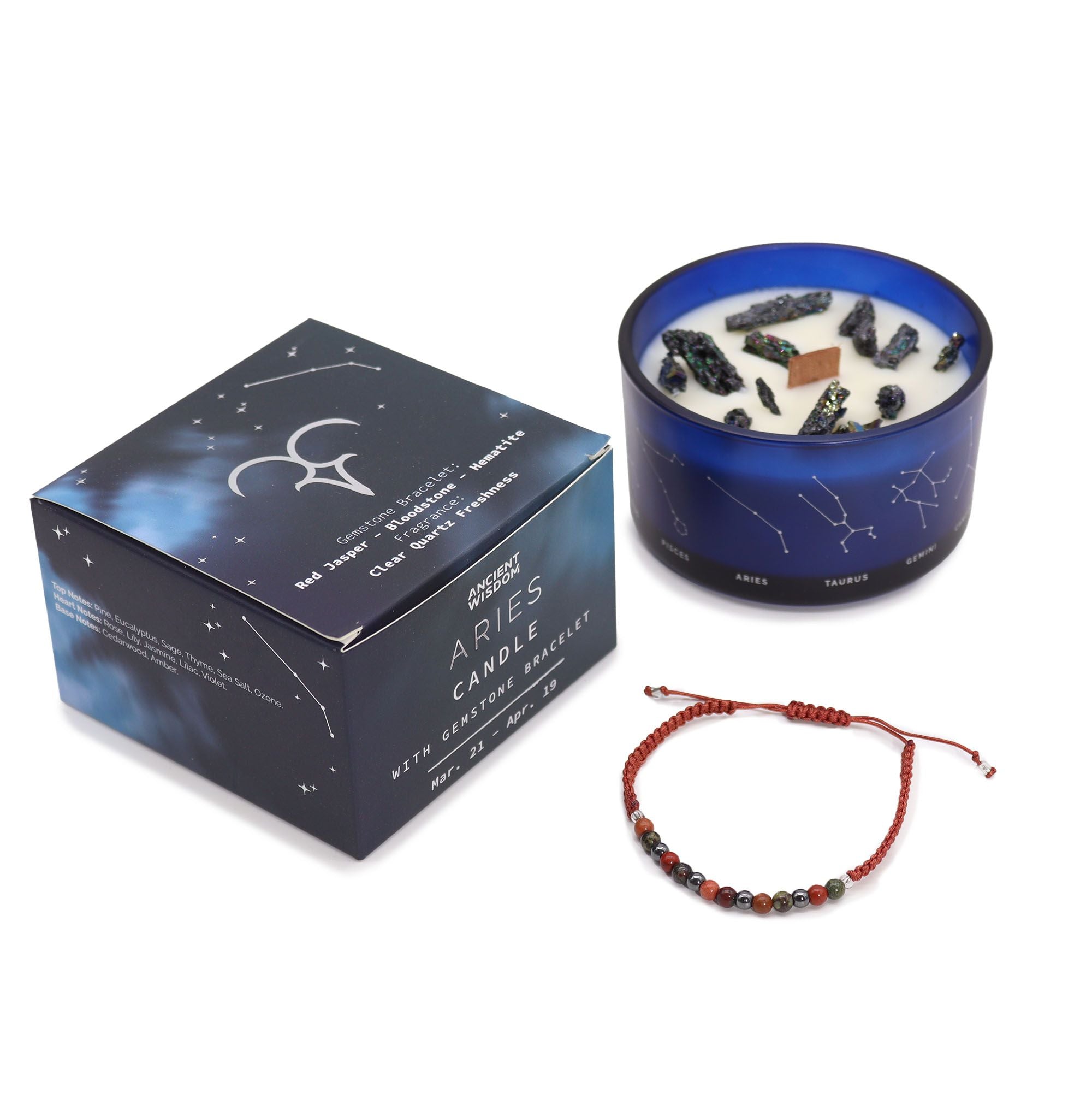* Bougie Cristal Zodiaque avec Bracelet en Pierres Précieuses – Bélier