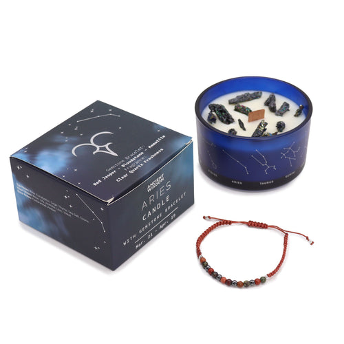 * Bougie Cristal Zodiaque avec Bracelet en Pierres Précieuses – Bélier
