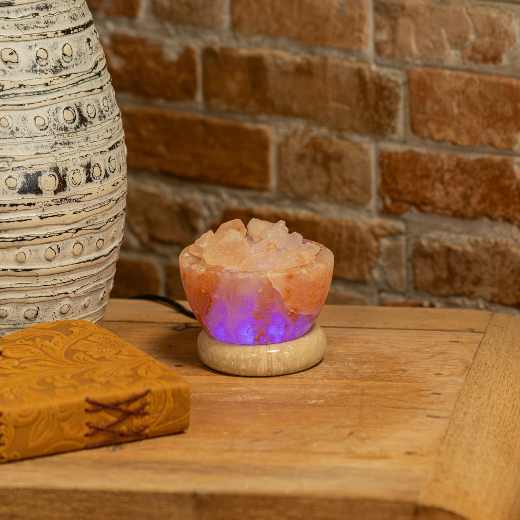 * Lampe en sel de l’Himalaya USB en forme de bol, lumière multicolore