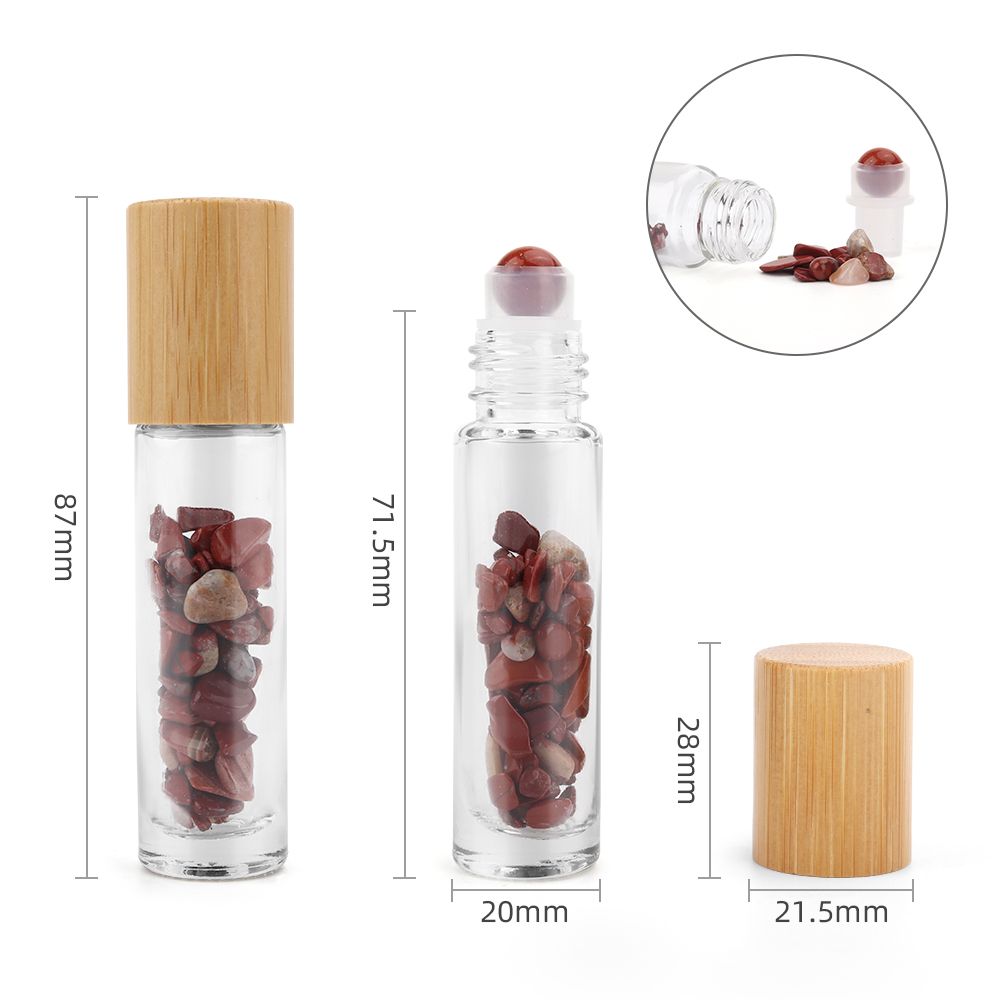 * Flacon roll-on pour huiles essentielles en jaspe rouge – 5 ml, bouchon en bois et bille en jaspe rouge