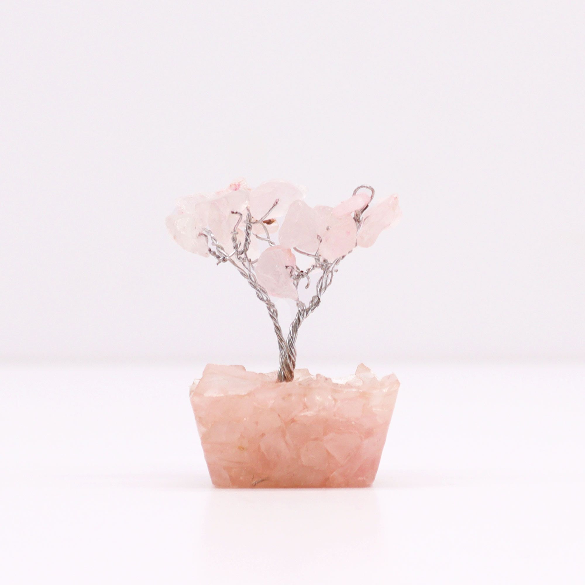 Mini Arbres en Pierres Précieuses sur Base d'Orgonite – Quartz Rose (15 pierres)