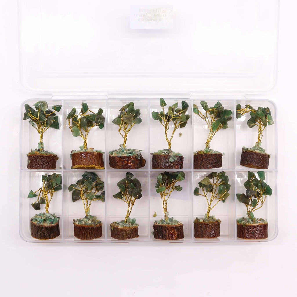 Mini Arbres en Pierres Précieuses sur Socle en Bois – Aventurine Verte (15 pierres)