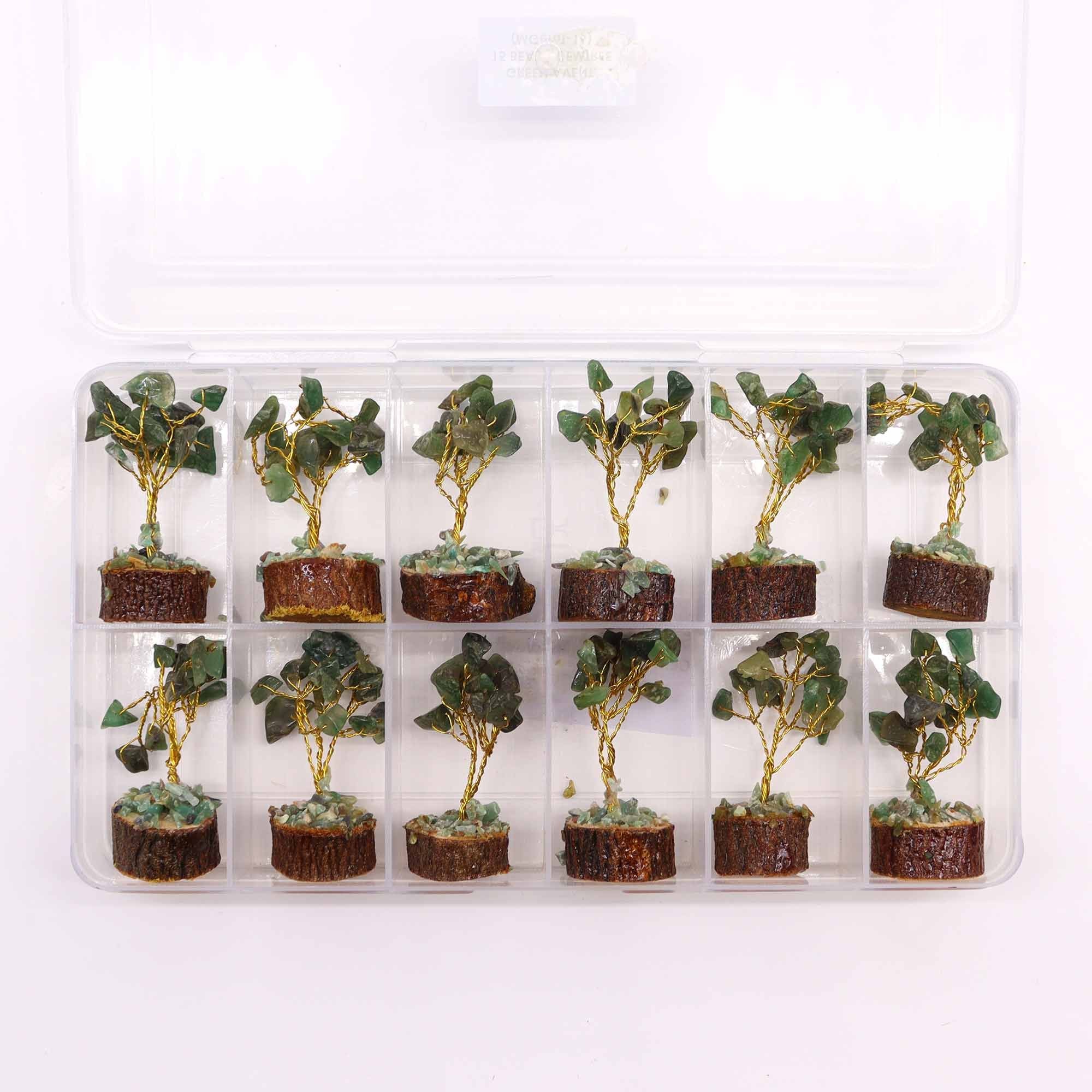 Mini Arbres en Pierres Précieuses sur Socle en Bois – Aventurine Verte (15 pierres)