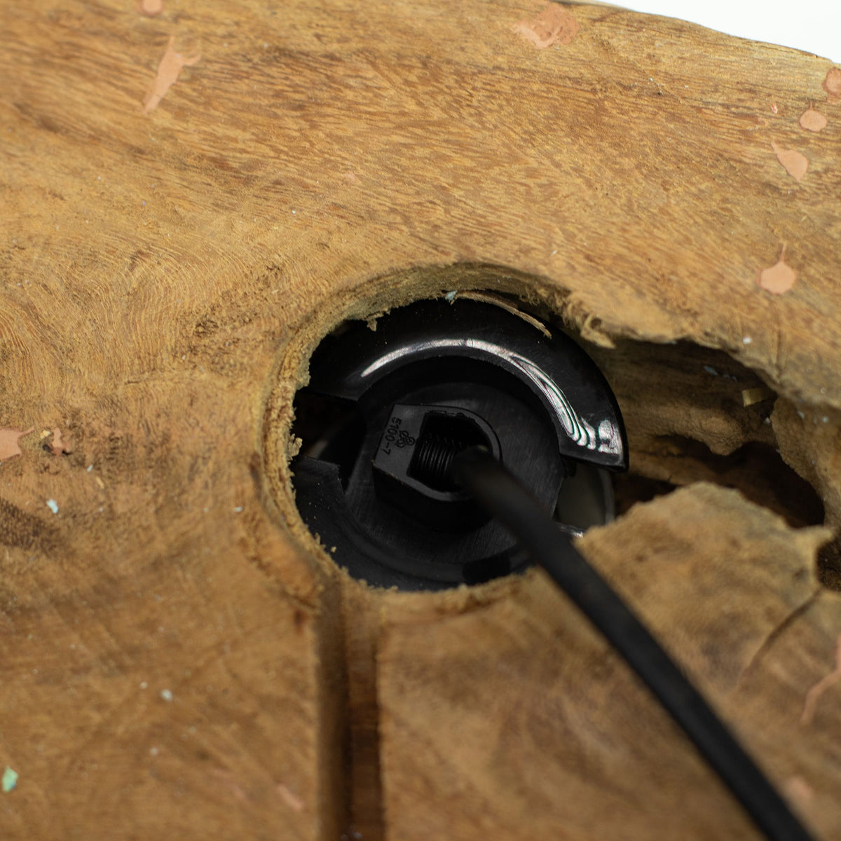 * Lampe DriftGlow – Abat-jour lune gris craquelé et pied en bois flotté