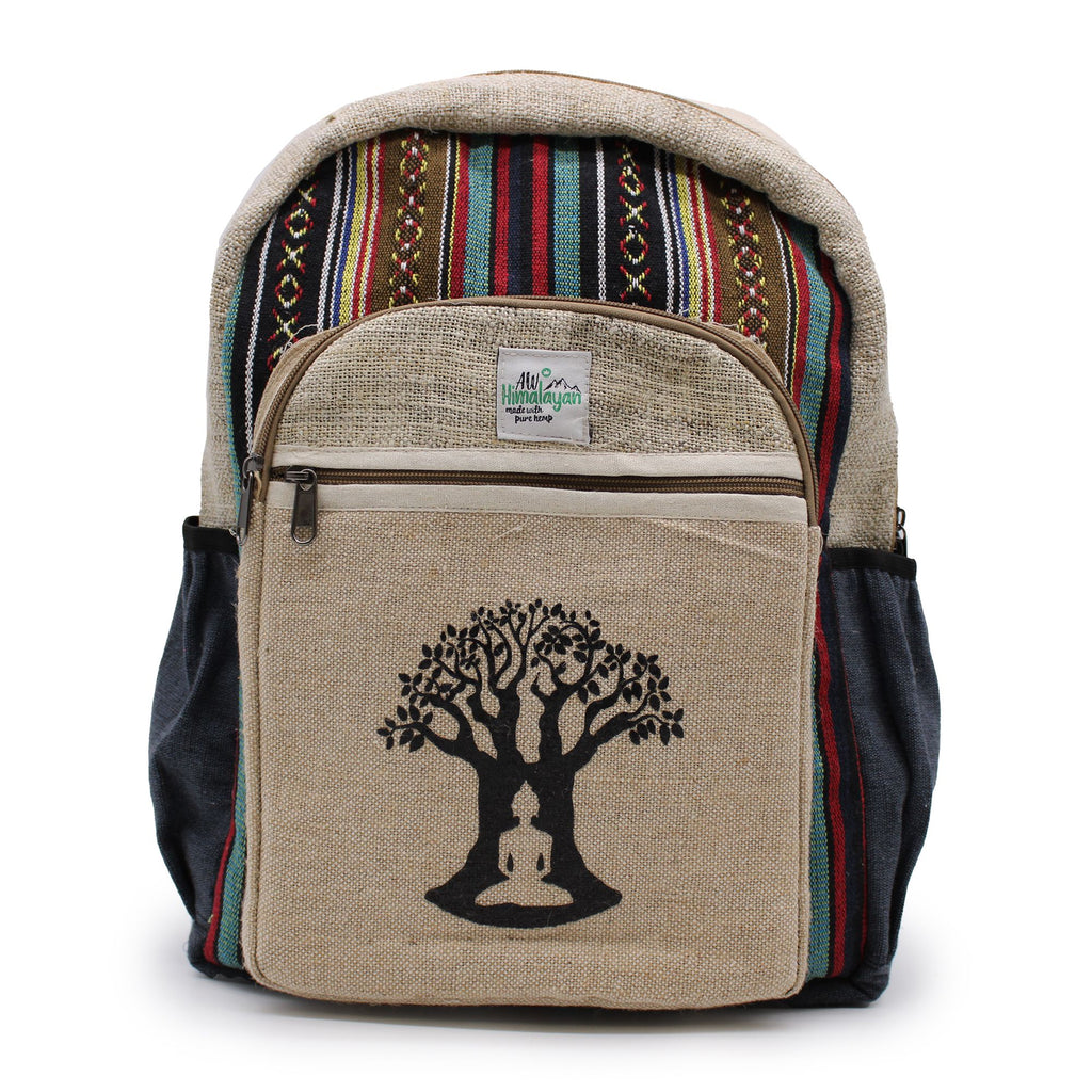 Grand Sac à Dos en Chanvre – Motif Arbre de Bodhi | Artisanal Népal