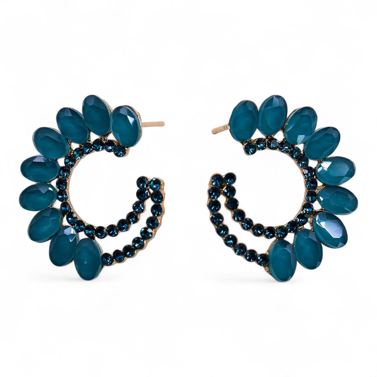 * Boucles d’oreilles créoles en verre vintage vert sarcelle