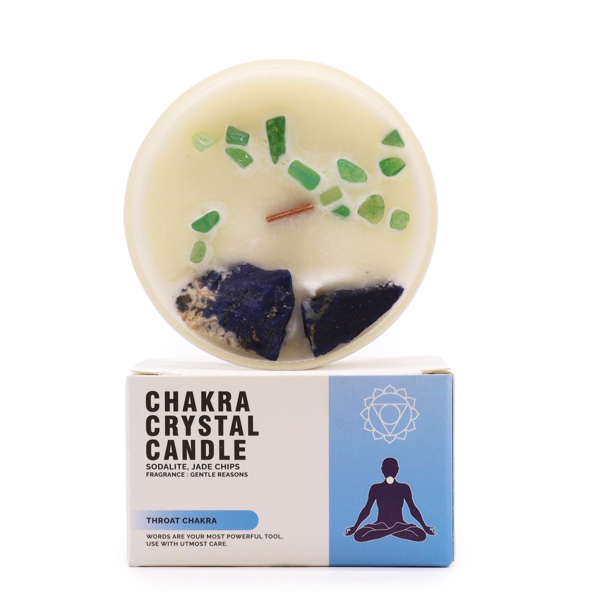 Bougie Cristal Chakra de la Gorge – Sodalite & Jade