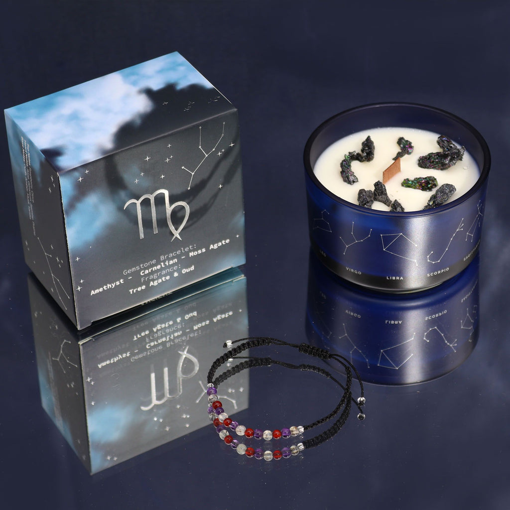 * Bougie Cristal Zodiaque avec Bracelet en Pierres Précieuses – Vierge