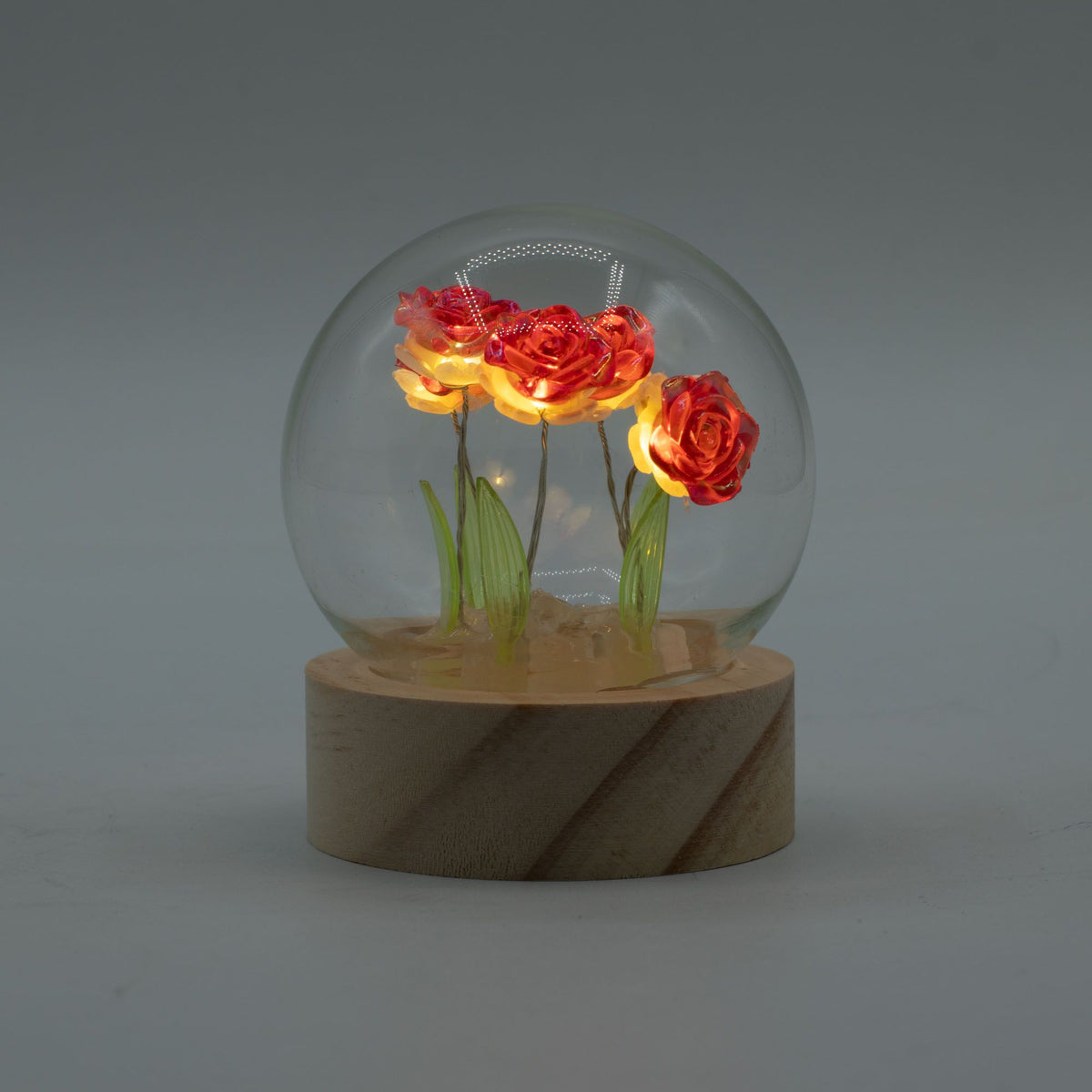 * Cloche lumineuse florale – 5 roses rouges LED à piles