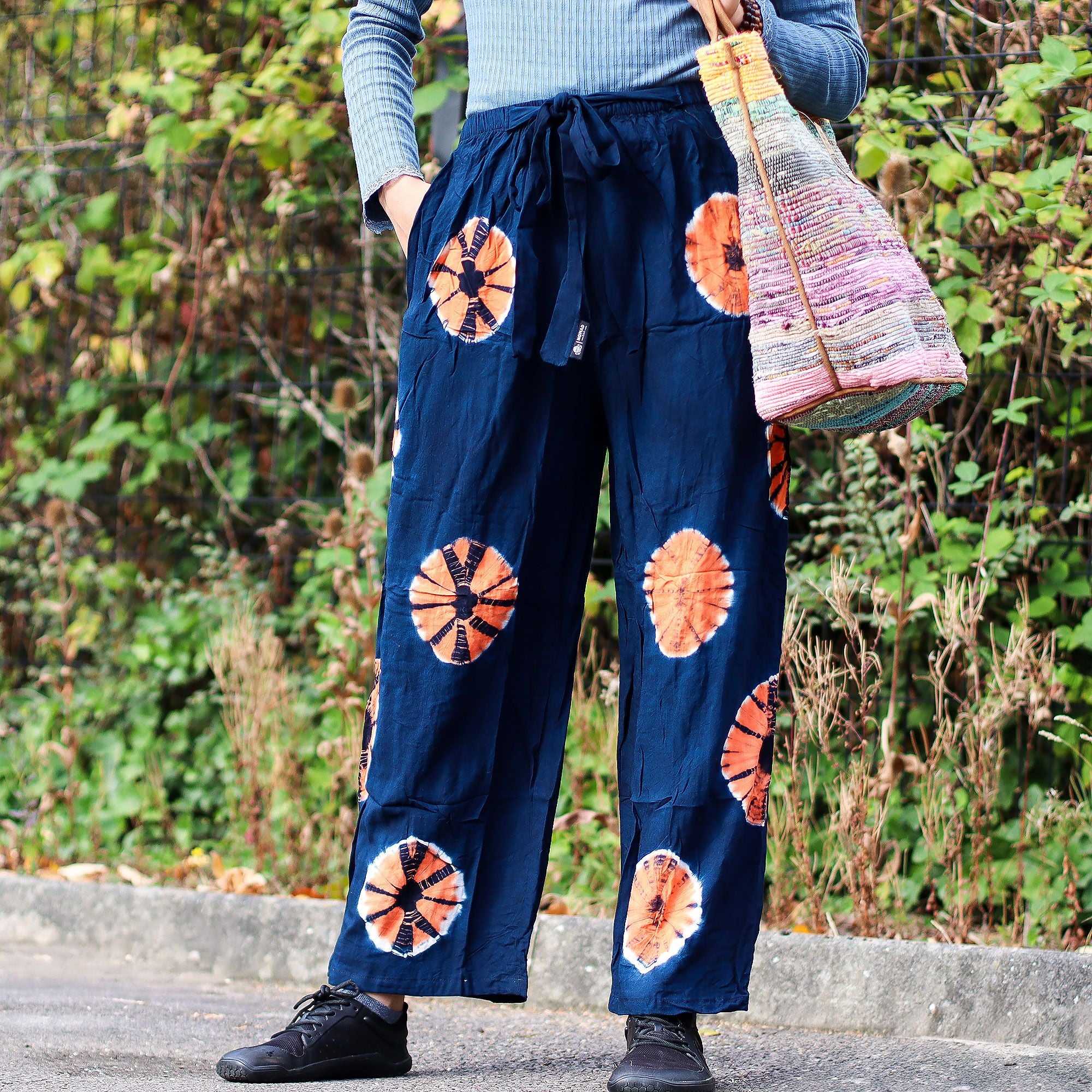 Pantalon de Détente Style Japonais – Bleu Marine & Orange – M