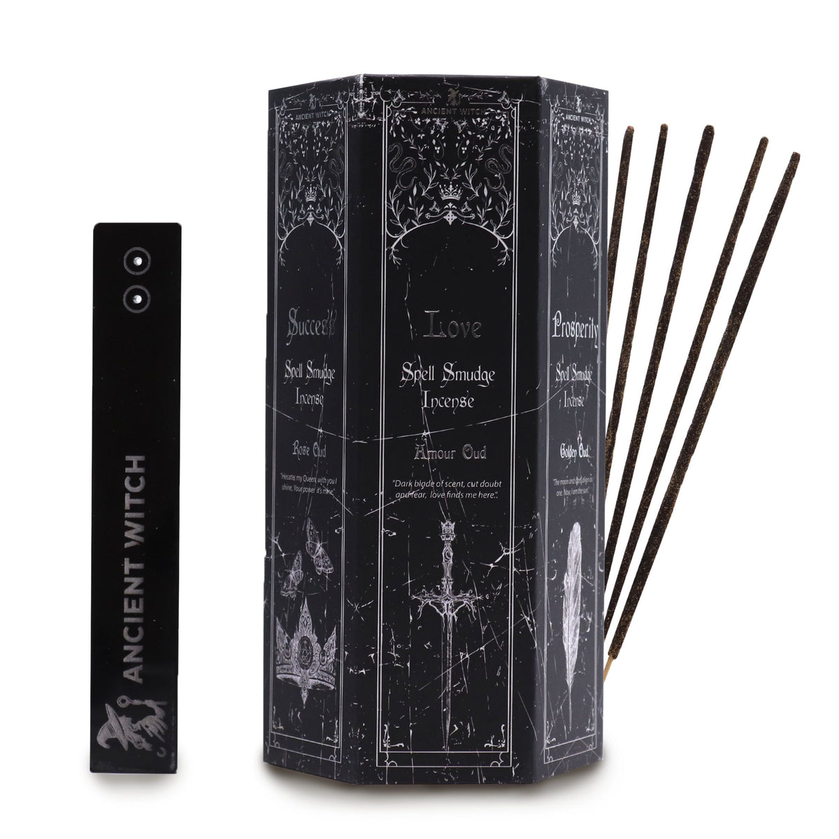 Coffret pyramidal Ancient Witch – Ensemble de 5 encens rituels et pendules