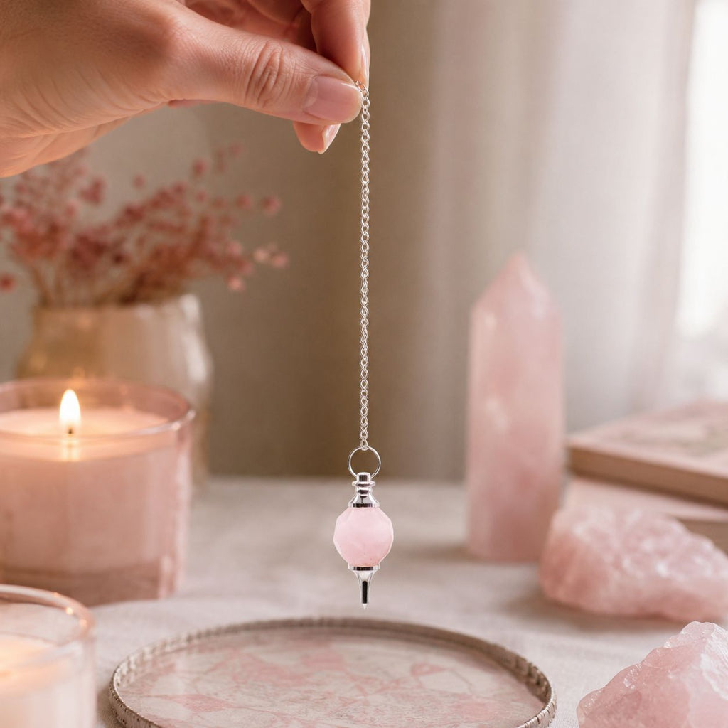 Pendule à facettes en quartz rose