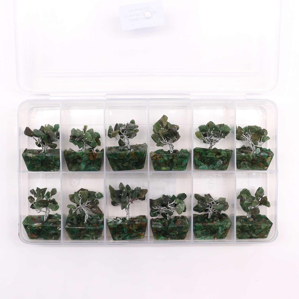 Mini Arbres en Pierres Précieuses sur Base d'Orgonite – Aventurine Verte (15 pierres)