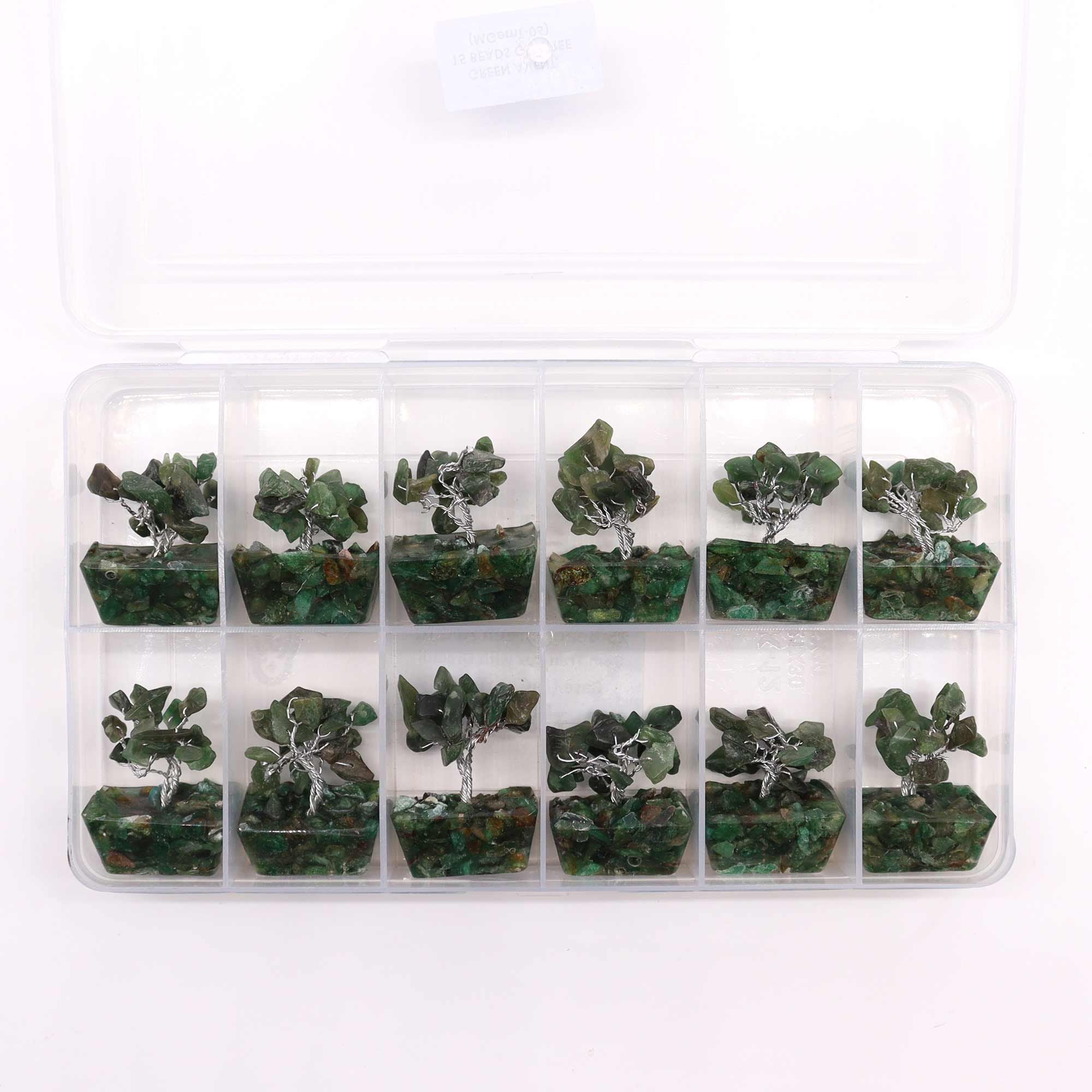 Mini Arbres en Pierres Précieuses sur Base d'Orgonite – Aventurine Verte (15 pierres)