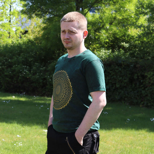 * T-Shirt en Coton Délavé Nomad Sari – Mandala – Vert - Taille S