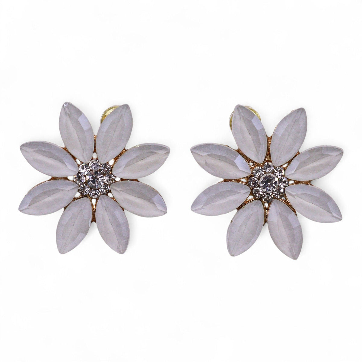* Boucles d’oreilles fleurs en verre vintage – Teinte perle