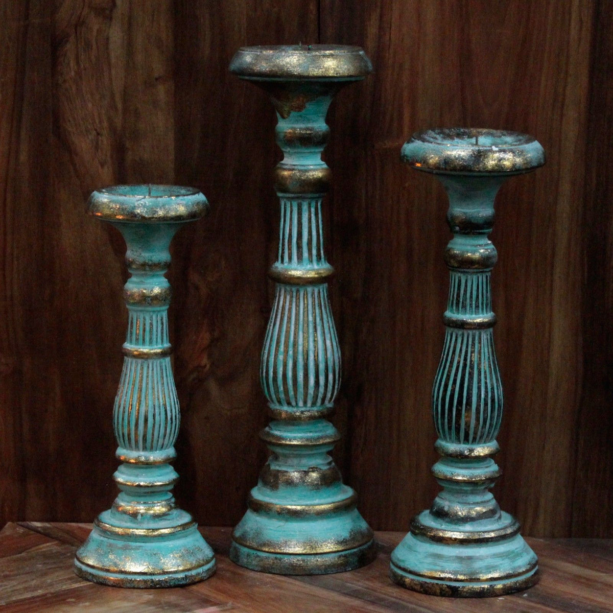Grand bougeoir – Turquoise et doré