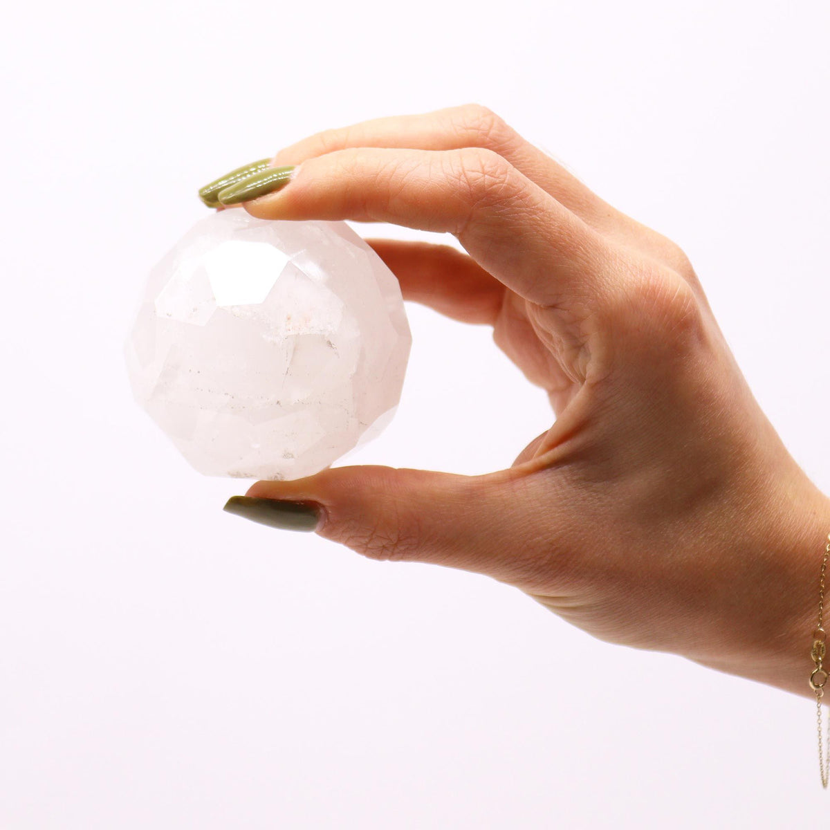 * Boule à facettes en cristal de roche avec support en bois – 5 cm