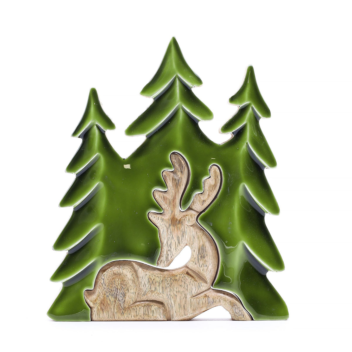 * Perdu dans la forêt – Décoration en bois 3D Cerf dans la forêt – 23 × 20 cm