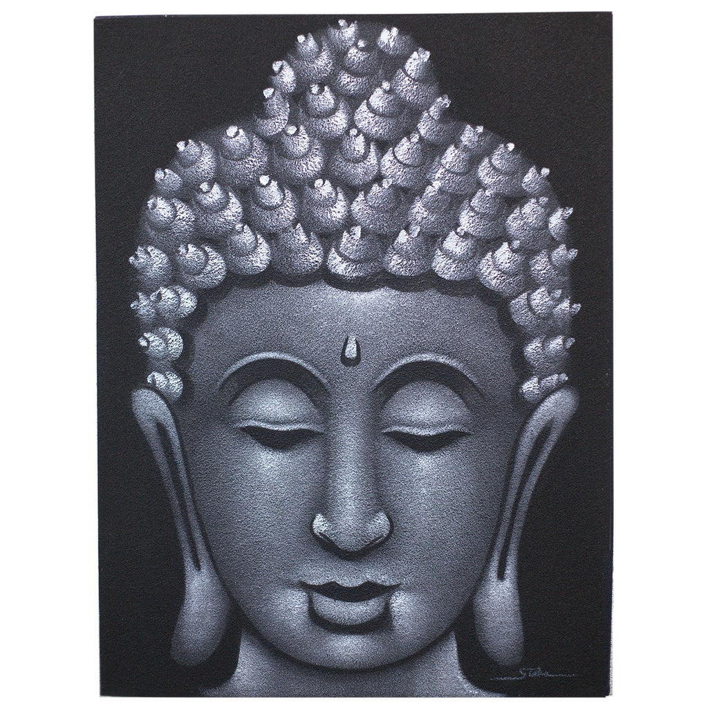 * Tableau Bouddha gris avec finition sablée, 60 × 80 cm