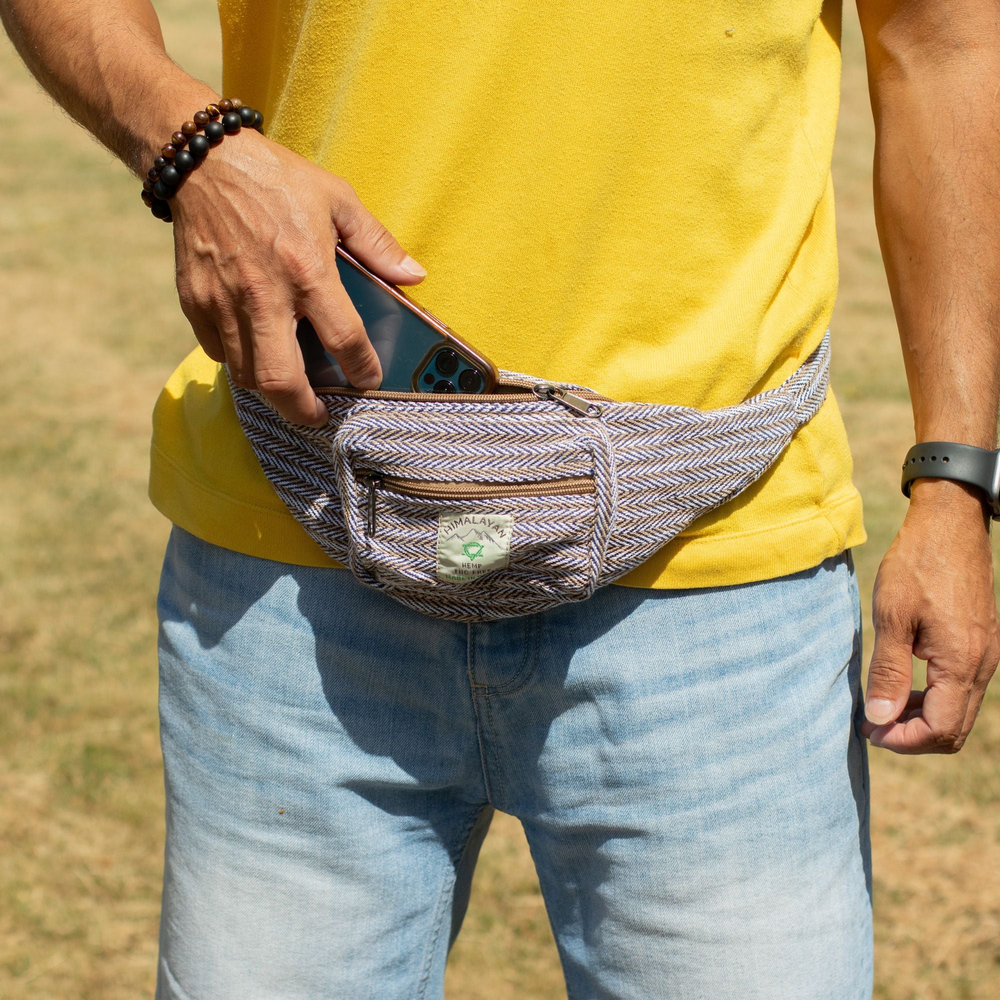 Sac Ceinture Style Chanvre & Coton — Bleu | Artisanal Népalais Éco-responsable