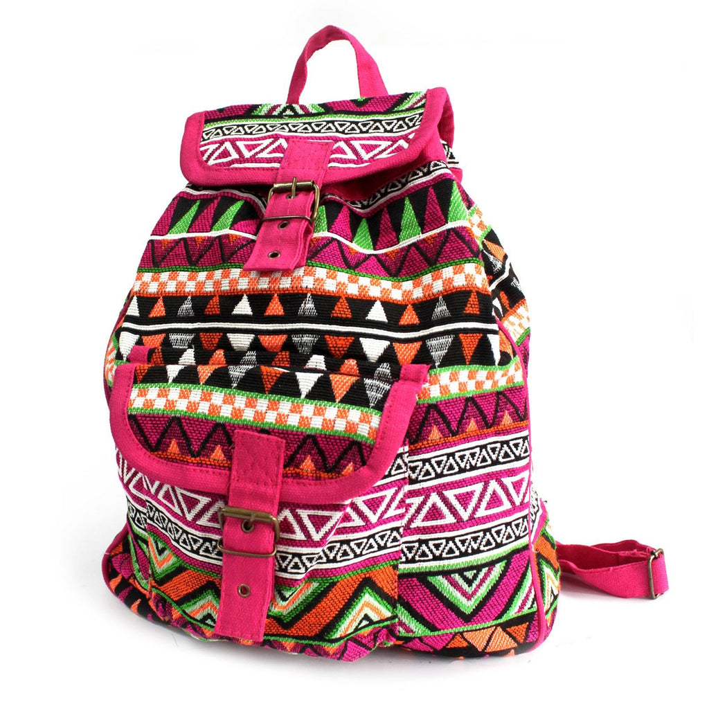 Sac à Dos Jacquard Ethnique – Coloris Rose | Style Népalais | Artisanal