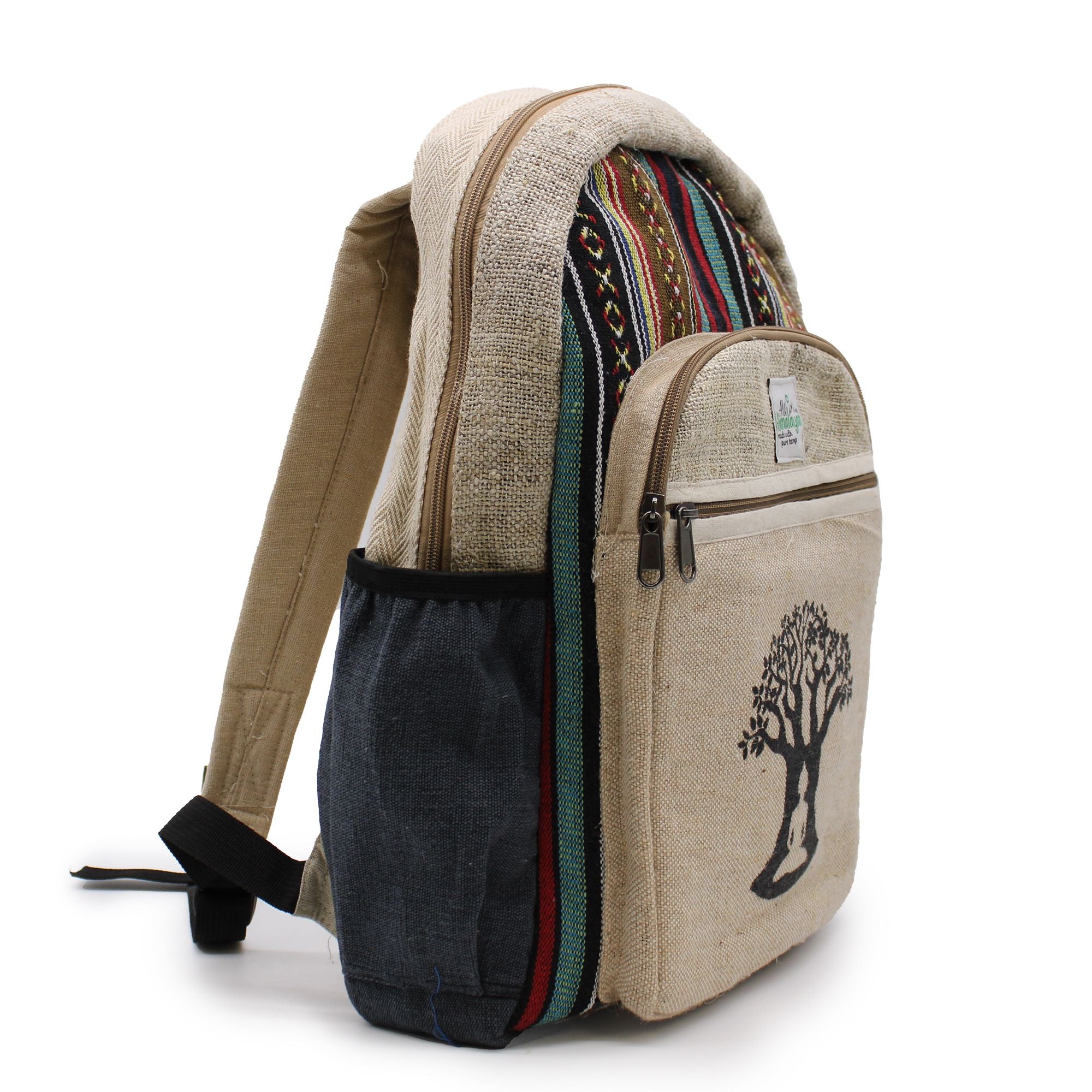 Grand Sac à Dos en Chanvre – Motif Arbre de Bodhi | Artisanal Népal