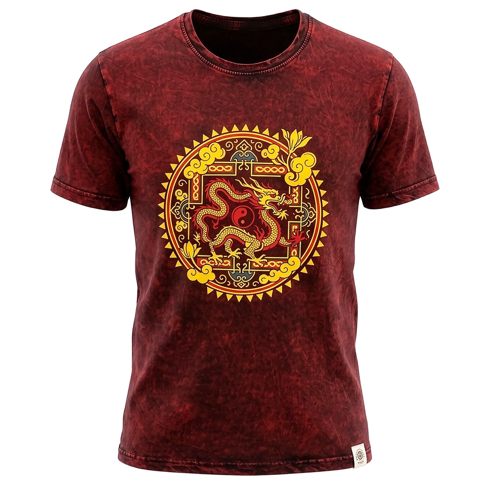 * T-Shirt en Coton Délavé Nomad Sari – Mandala Dragon – Bordeaux – XL