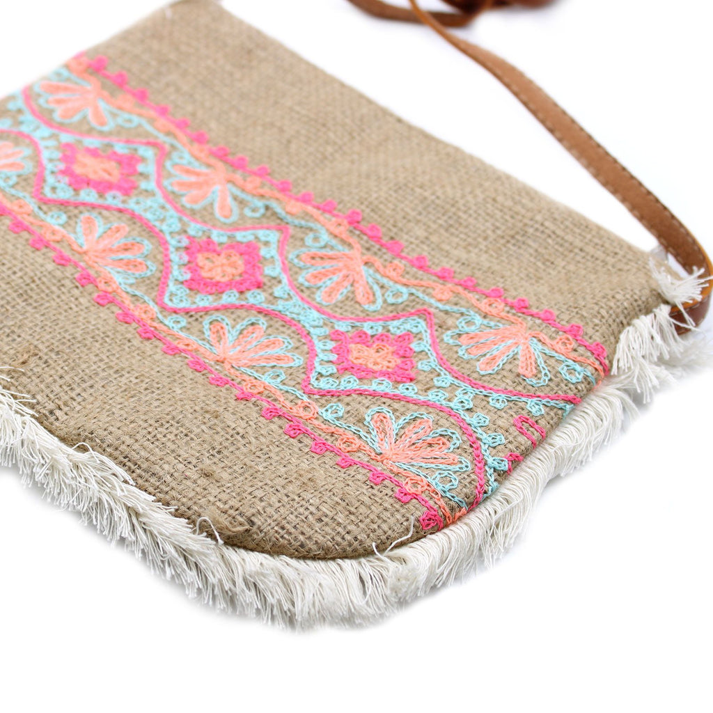 Sac en Jute Brodé Motifs Été | Artisanat Balinais | Style Estival & Bohème