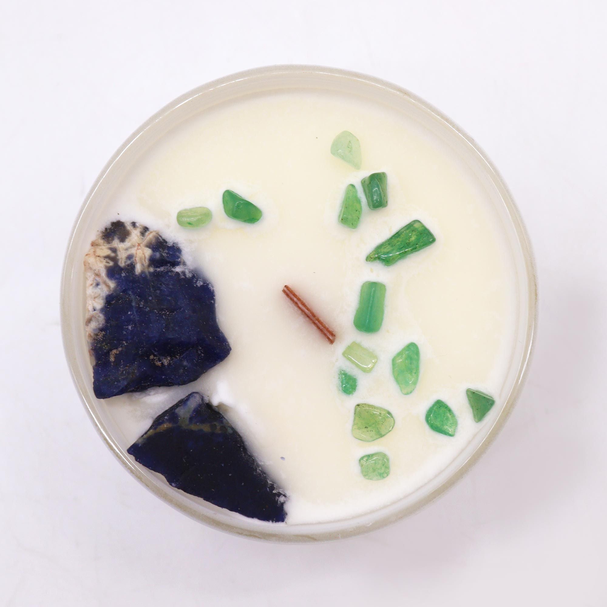 Bougie Cristal Chakra de la Gorge – Sodalite & Jade