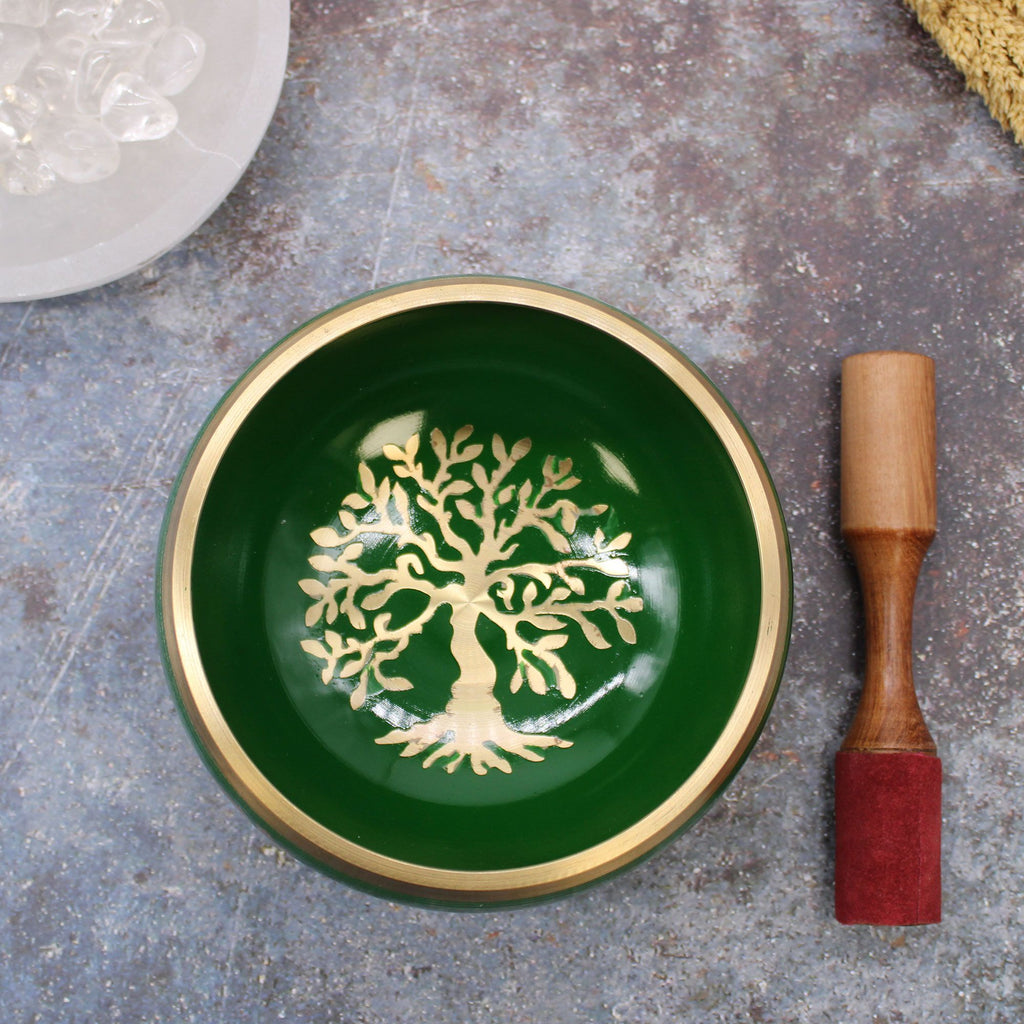 * Grand coffret de bol chantant vert Arbre de vie, 14 cm