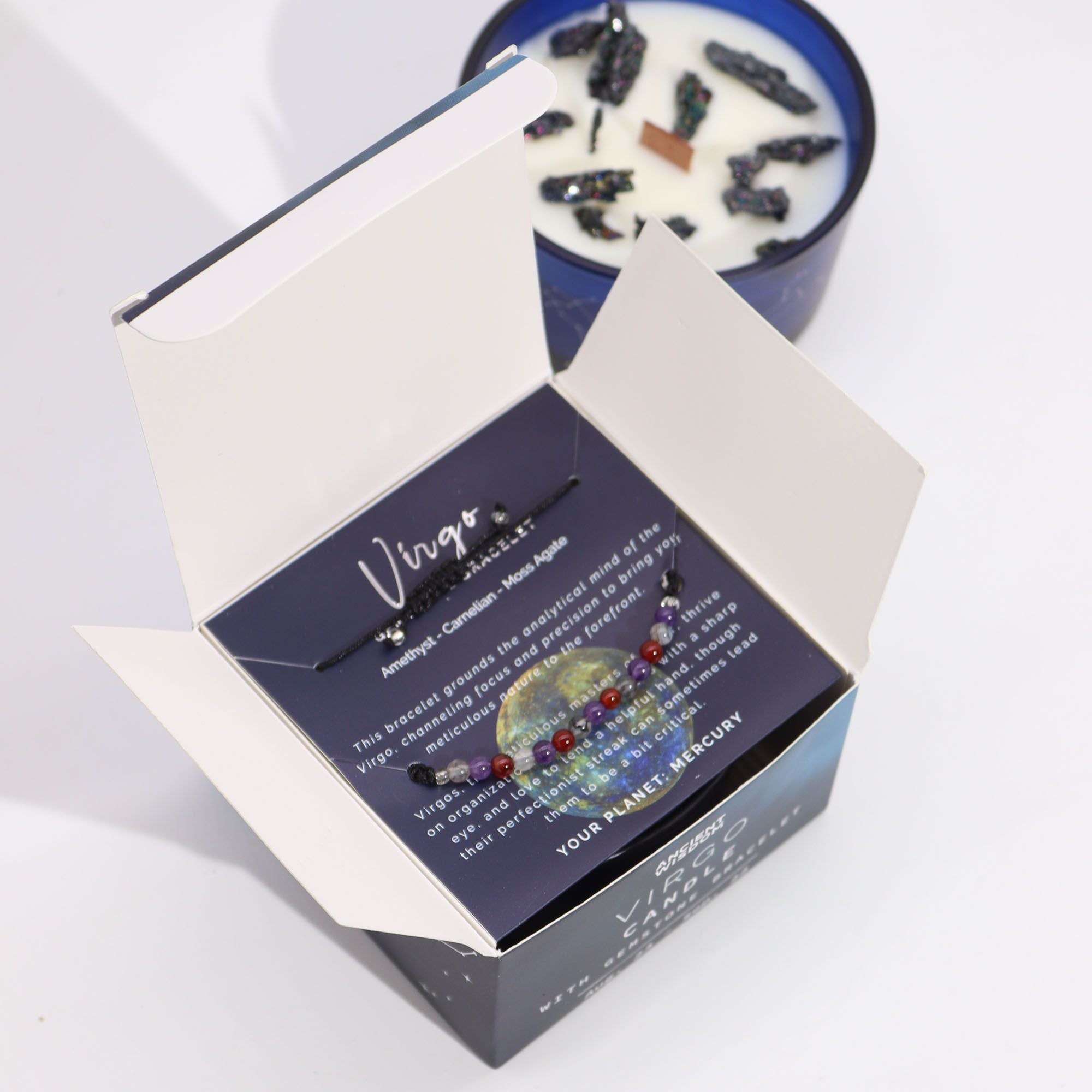 * Bougie Cristal Zodiaque avec Bracelet en Pierres Précieuses – Vierge