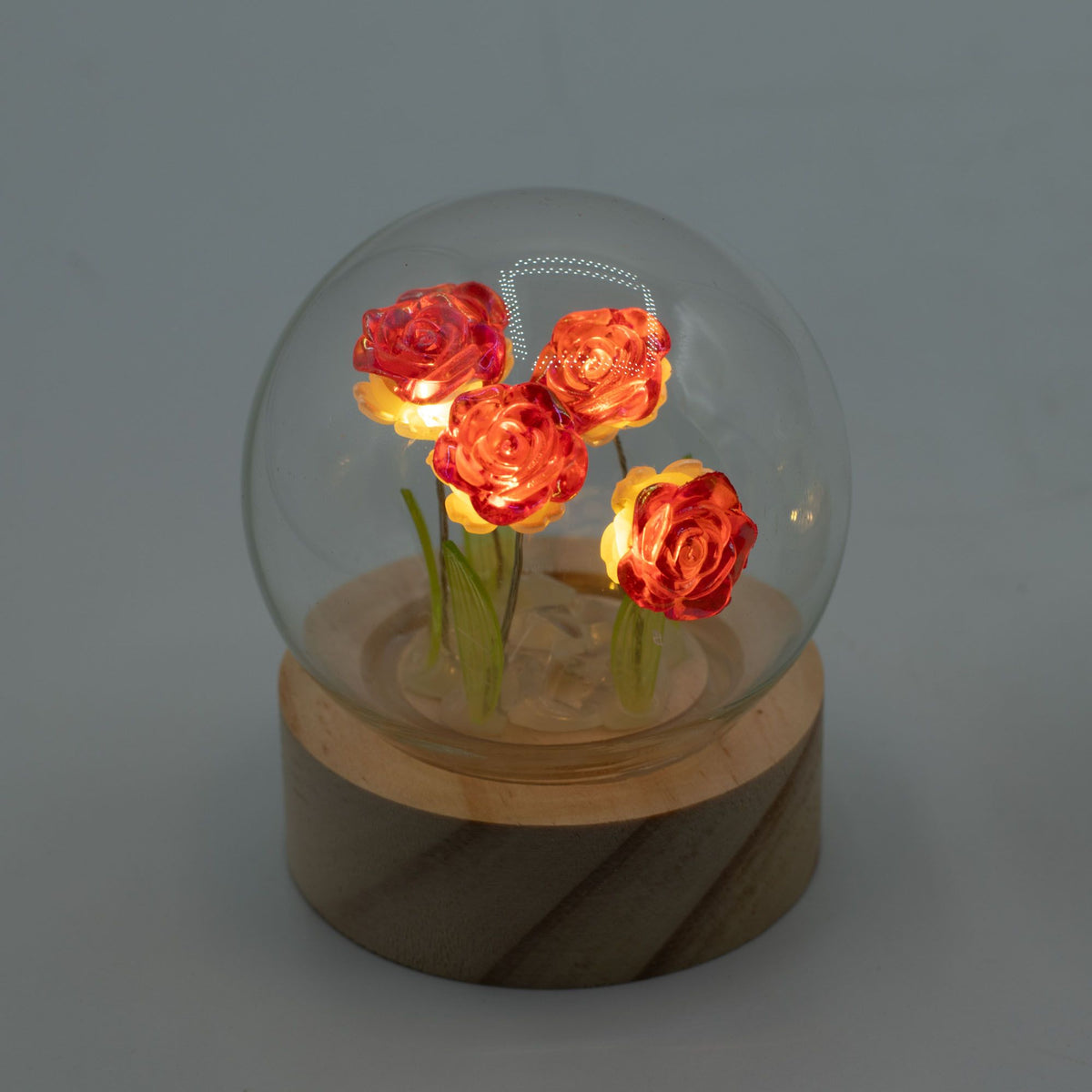 * Cloche lumineuse florale – 5 roses rouges LED à piles