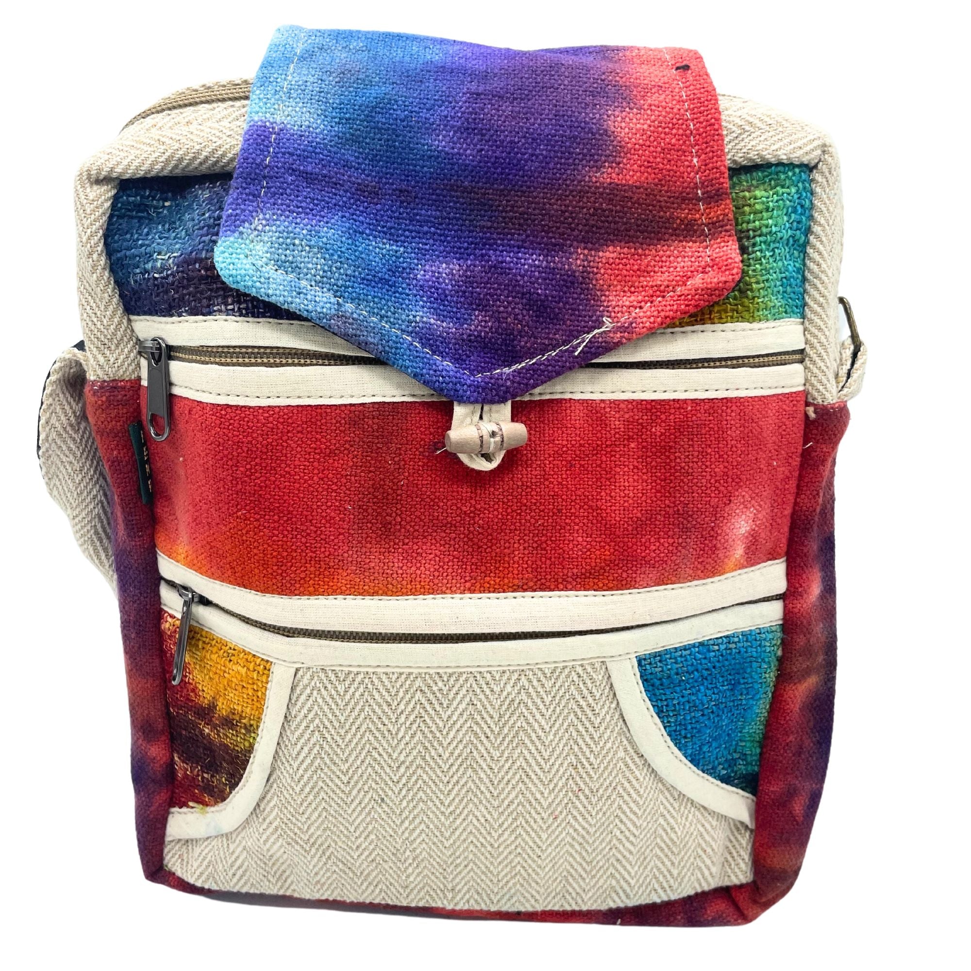 Sacoche Messenger Tie-Dye en Chanvre – 2 Zips & Rabat | Teinture Artisanale | Fait Main Népal