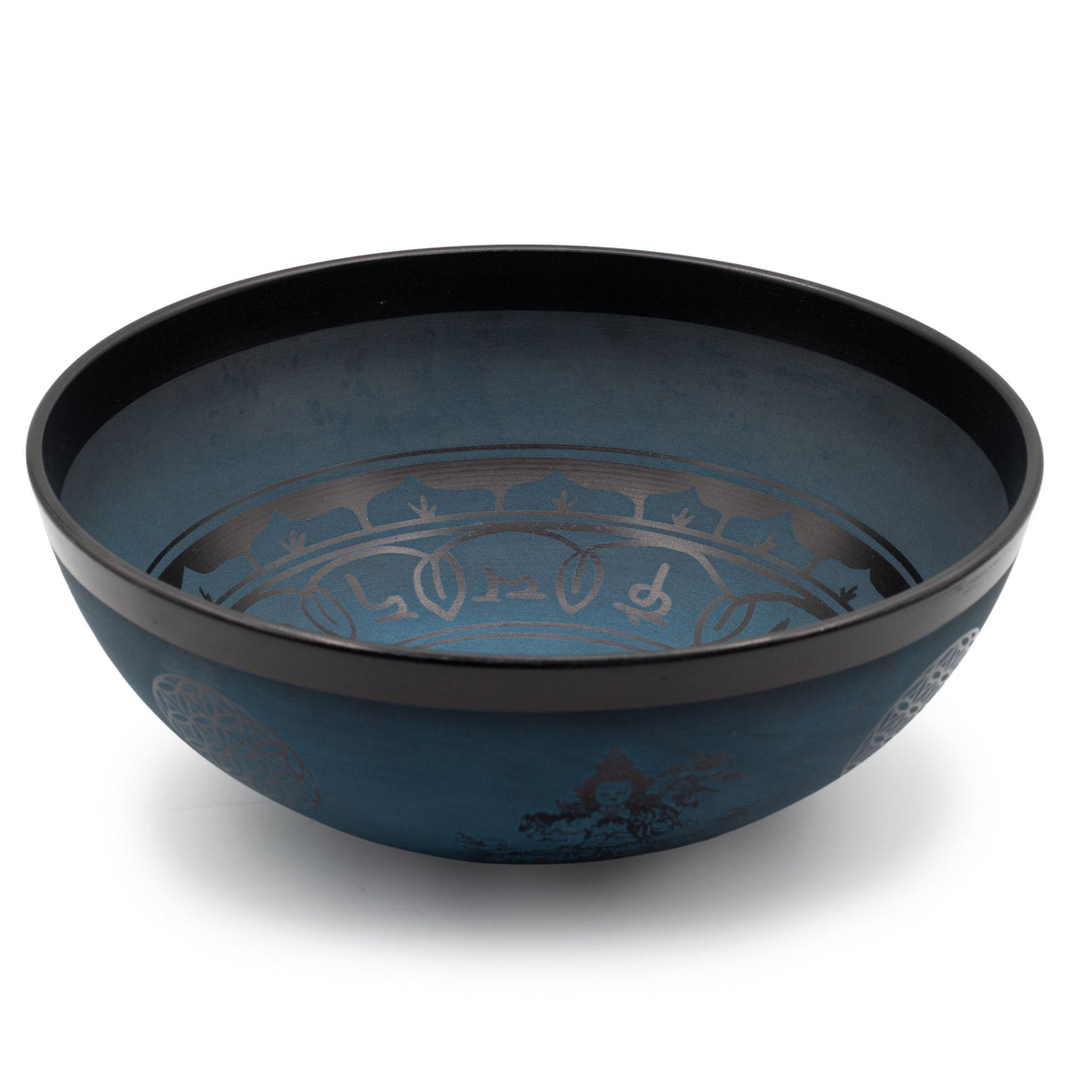 * Grand bol chantant en aluminium – Double dorjé tibétain – Bleu (27 cm)