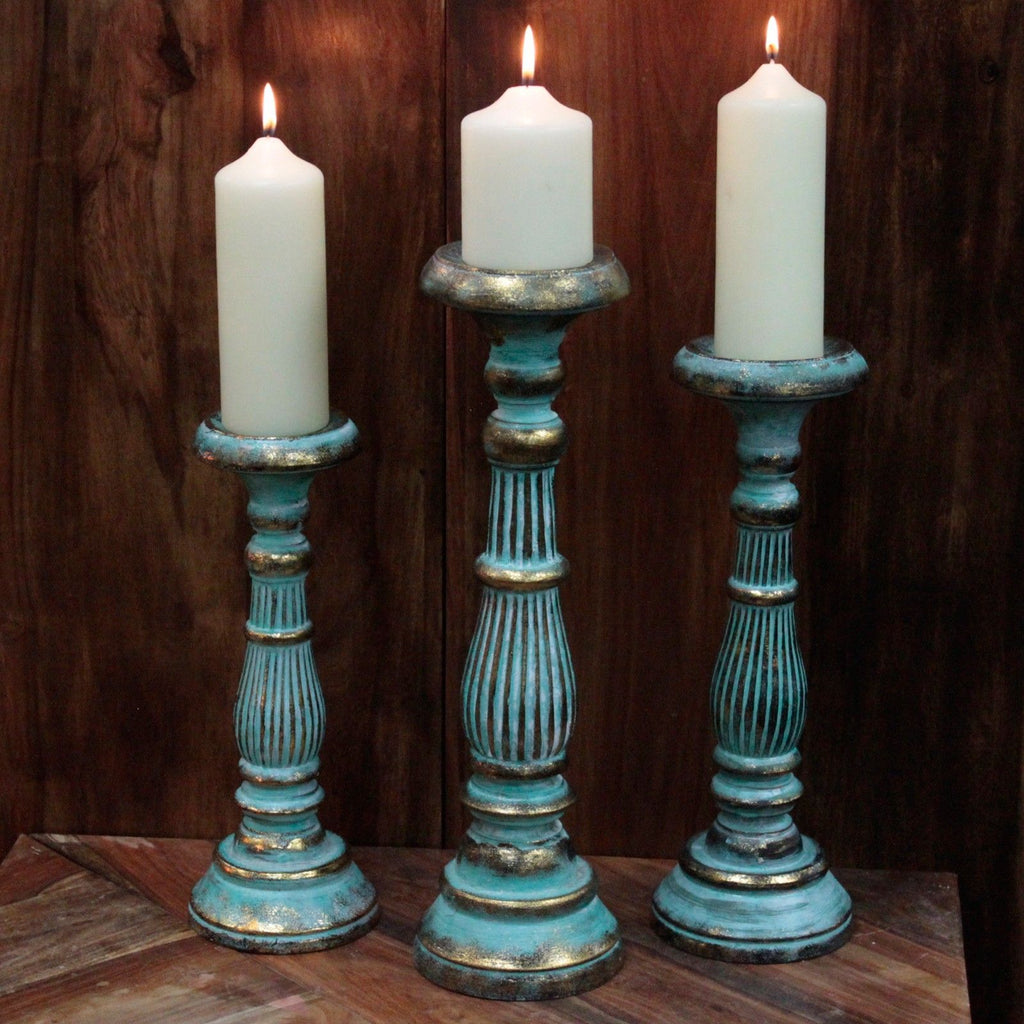 Petit bougeoir – Turquoise et doré