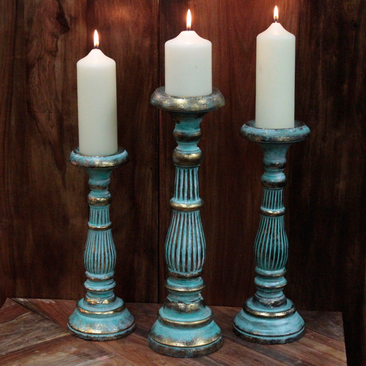 Grand bougeoir – Turquoise et doré
