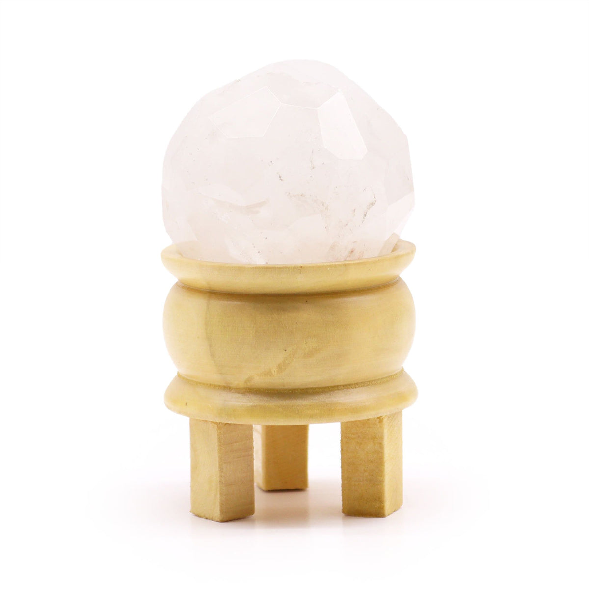 * Boule à facettes en cristal de roche avec support en bois – 5 cm