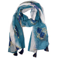 Foulard Femme Aqua Poisson Bleu Mer & Accents Dorés – Collection Nomad Sari Méditerranée (180x50cm)