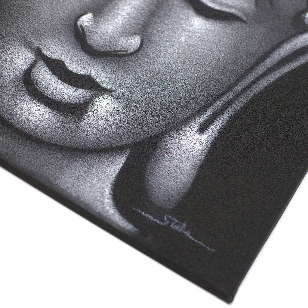 * Tableau Bouddha gris avec finition sablée, 60 × 80 cm