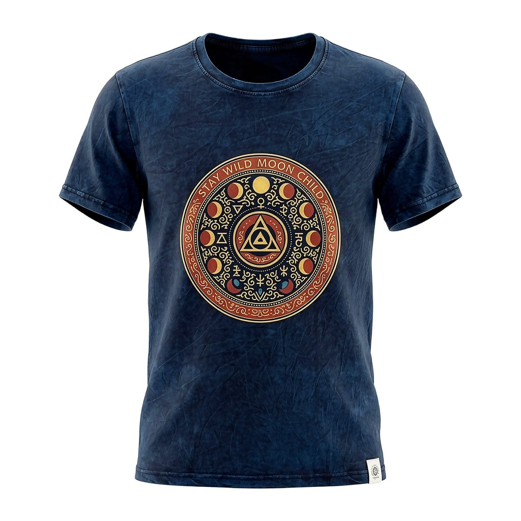 * T-Shirt en Coton Délavé Nomad Sari – Stay Wild Moon Child – Bleu – M