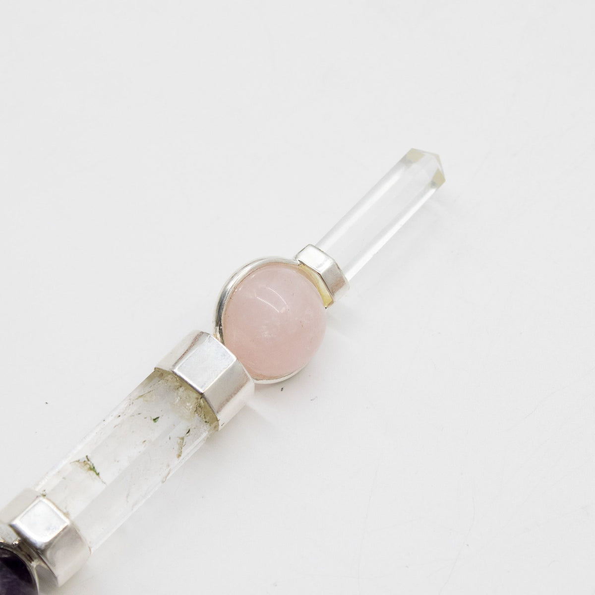 * Baguette Axe de grâce – Sphères en améthyste et quartz rose, tige en quartz, 12 cm