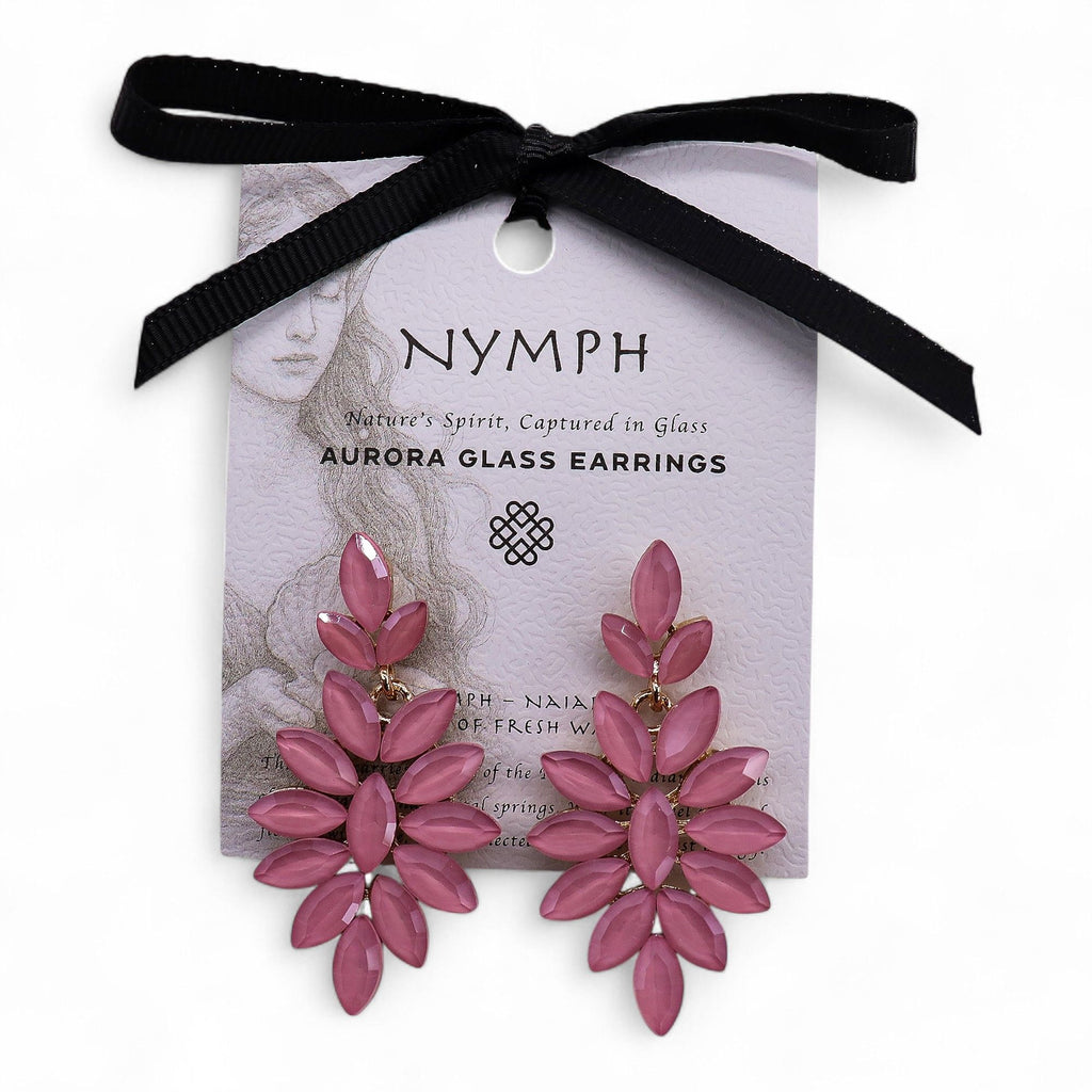 * Boucles d’oreilles longues pendantes en verre vintage rose pâle