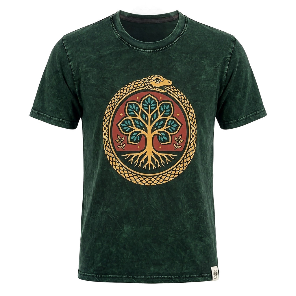 * T-Shirt en Coton Délavé Nomad Sari – Arbre de Vie – Vert – L