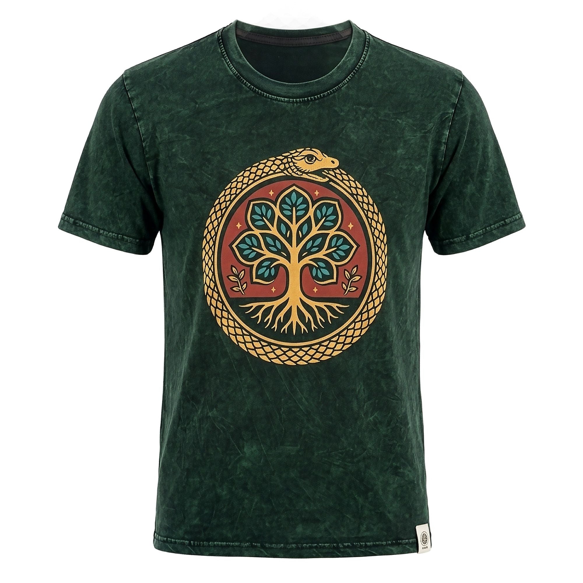 * T-Shirt en Coton Délavé Nomad Sari – Arbre de Vie – Vert – L